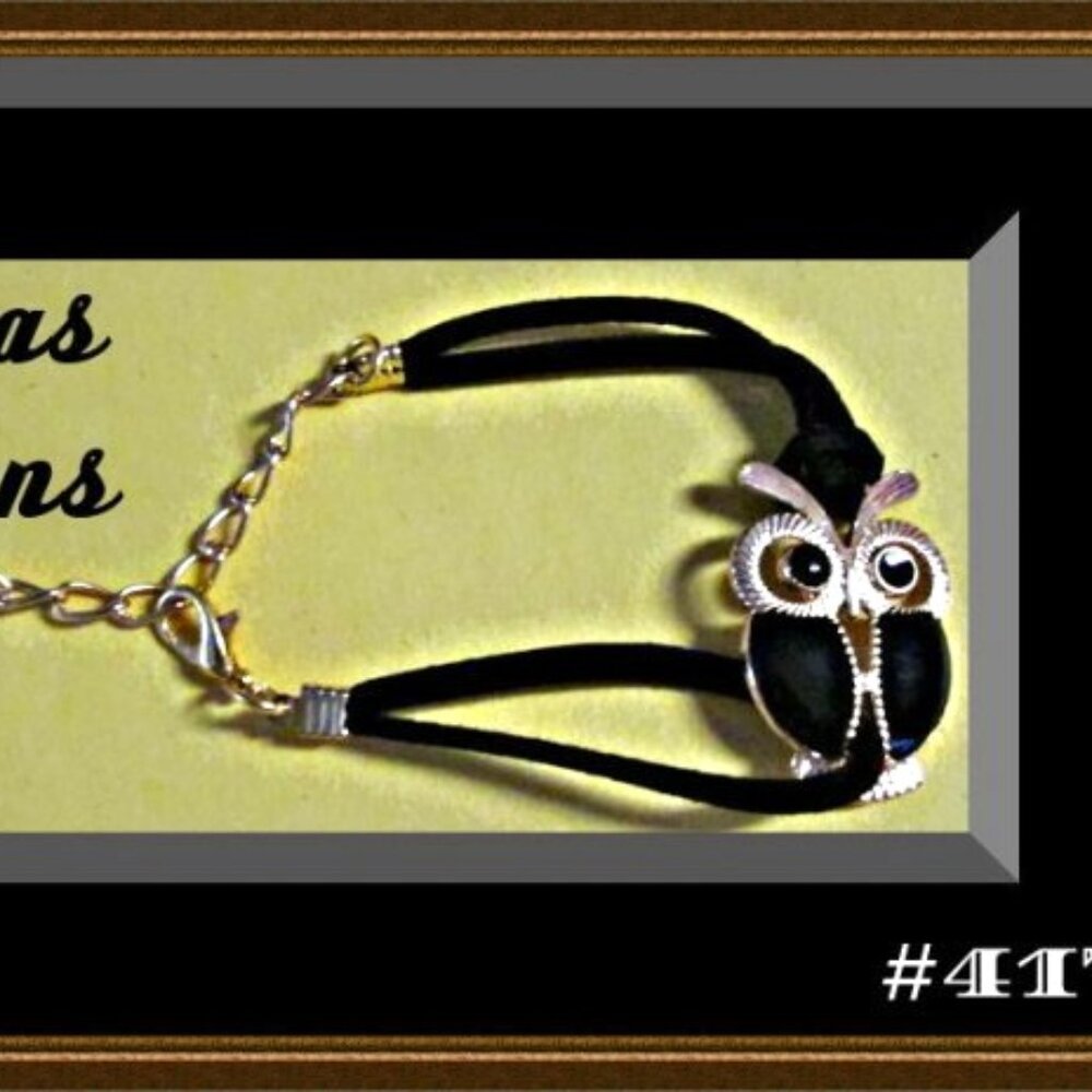 Handmade Black Leather Owl Design Bracelet